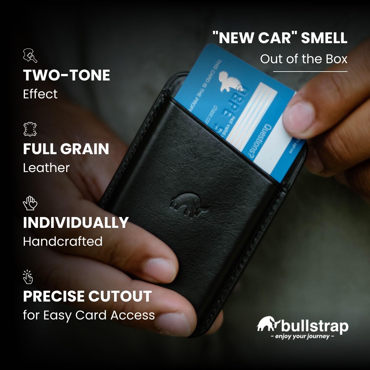 Bullstrap Handcrafted Premium Leather MagSafe Wallet | Compatible w/All MagSafe iPhone Cases | Slim & Minimalist Premium Full-Grain Leather Magnetic
