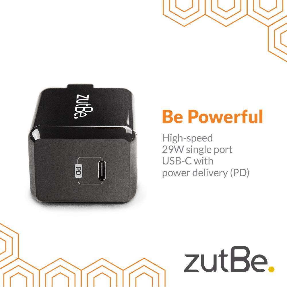 zutBe USB-C 29W Wall Charger, Foldable Plug, Fast Charge, Power Delivery PD, for iPhone 17 16 15 Pro Max 14 13/12/12 Mini/14 Pro/14 Pro Max/11 iPad
