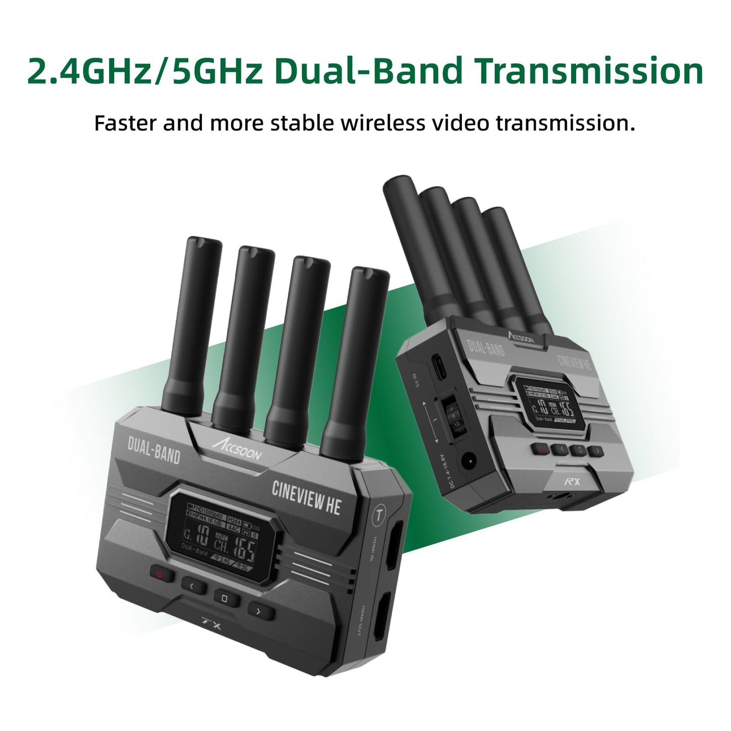 Accsoon CineView HE Wireless Video Transmission System, HDMI Video Transmitter, Dual-Band 1080p60 1200ft Range 60ms Latency, 4 Apps Monitoring