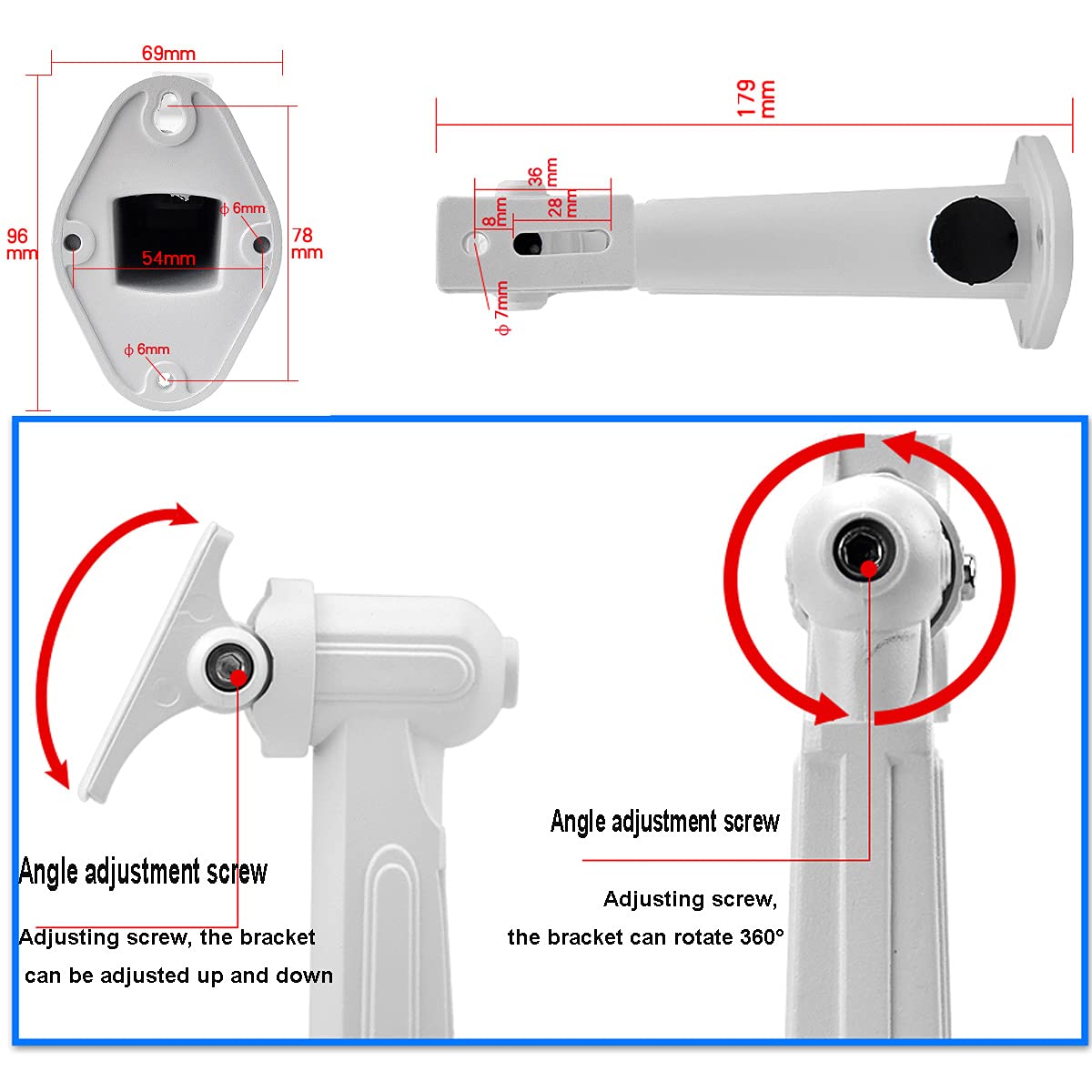 USIDAE Universal CCTV Security Camera Mounting, IP Camera Bracket, Aluminum Alloy Indoor Outdoor Wall Ceiling Mount Holder Stand Monitor Rotary