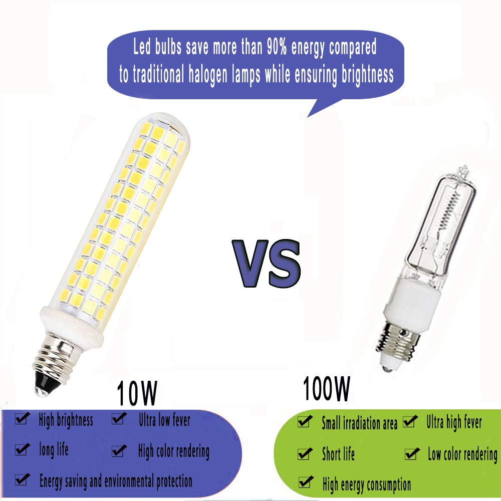 E11 Led Bulbs,100W 120W Halogen Bulb Equivalent,Dimmable,10W,1100LM,JD T4 e11 Mini Candelabra Base,AC110V/130V,E11 Led White 6000k(4 Packs)