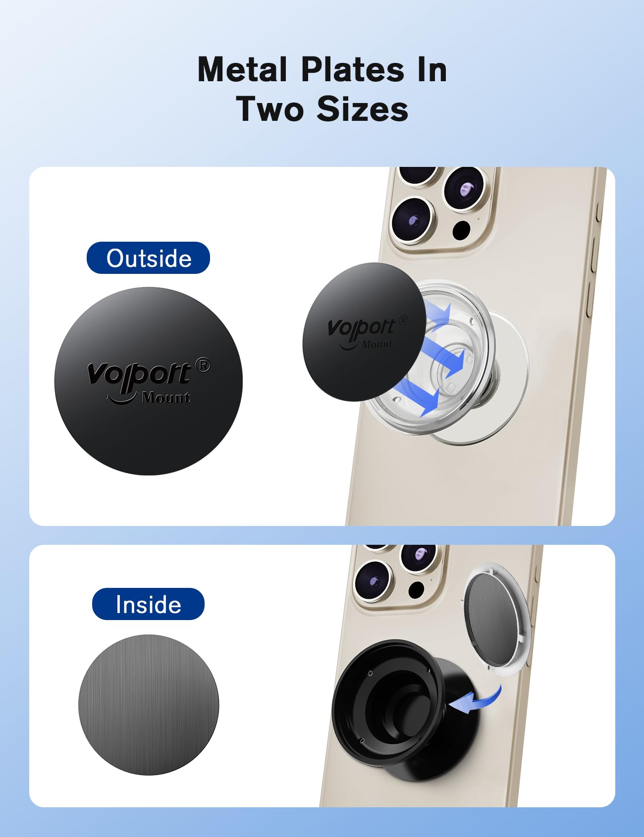 volport Mount Metal Plates Replacement 6pcs for Magnetic Phone Magnet Car Mount, Strong MagicPlate Metal Disc Sticker Adhesive Round for Magnet Cell