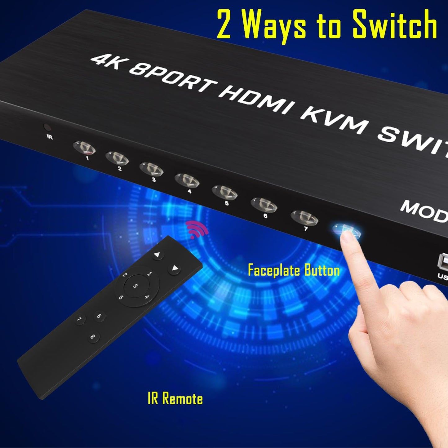 KVM Switch HDMI 8 Port - HDMI Switch with Remote- USB Switch Selector for 8 Computers Share Keyboard Mouse Printer,Flash Drive,HD Monitor, Support