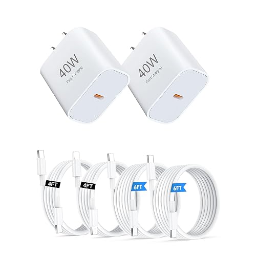 40W USB C Charger Block, 2-Pack Fast Charging Adapter with 4FT & 6FT Type C Cables(2 Each), PD 3.0 Wall Charger Plug Compatible with iPhone 17/17