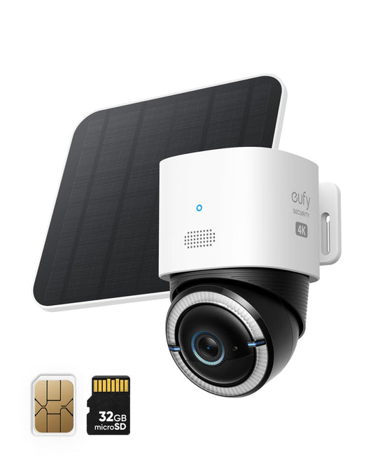 eufy Security 4G LTE Cam S330, 4K Cellular Wireless Security Camera, Pan and Tilt, Solar Powered, AI Human/Vehicle Tracking, with SIM Card and 32GB SD