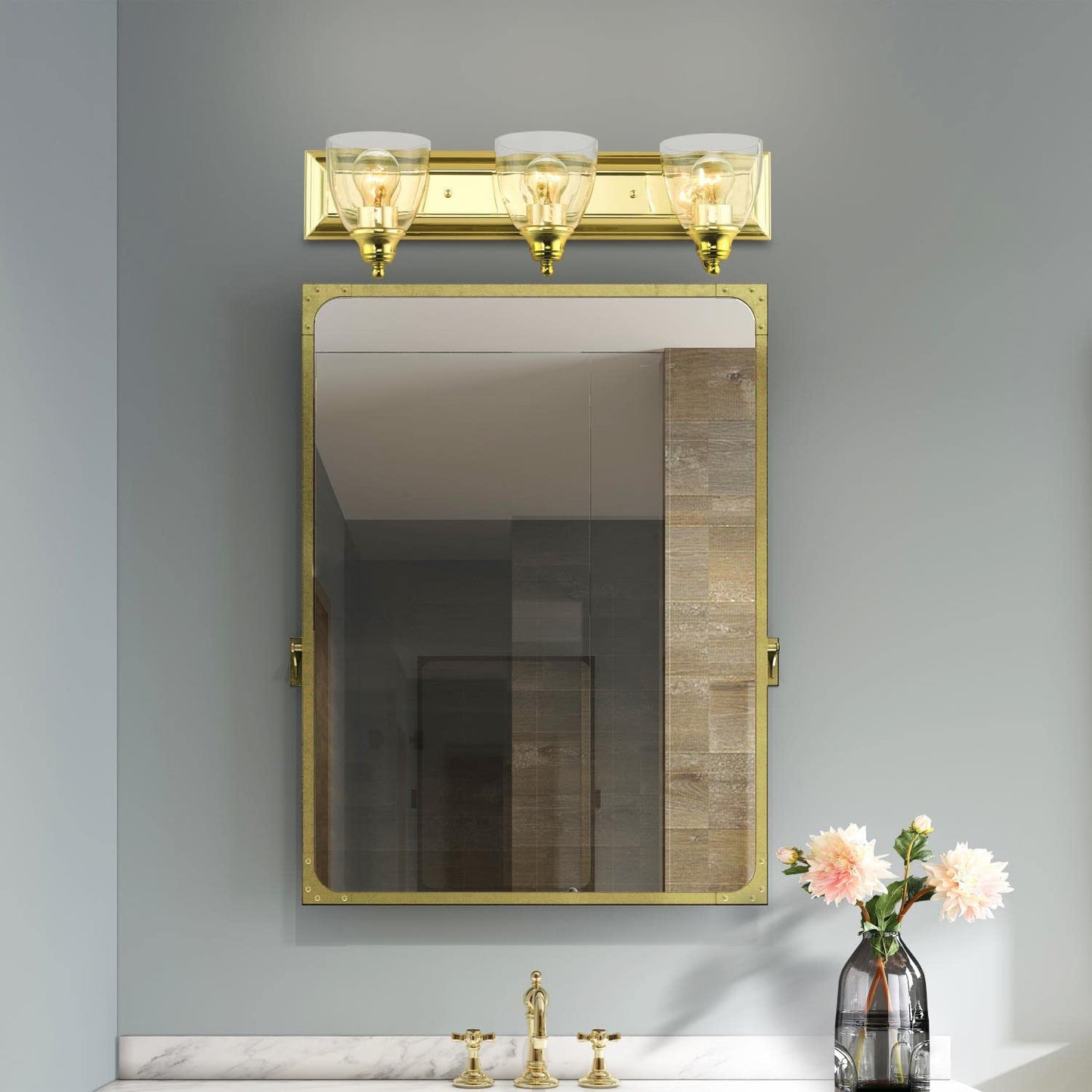 Birmingham - 3 Light Bath Vanity in New Traditional Style - 24 Inches Wide by 7 Inches high-Polished Brass Finish