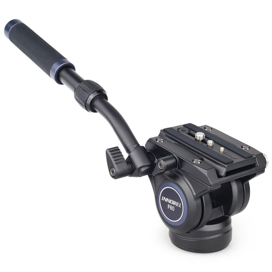 Video Camera Tripod Fluid Head-INNOREL F60,Professional Drag Pan Panoramic Fluid Head with 1/4" and 3/8" Screws Sliding Plate for DSLR