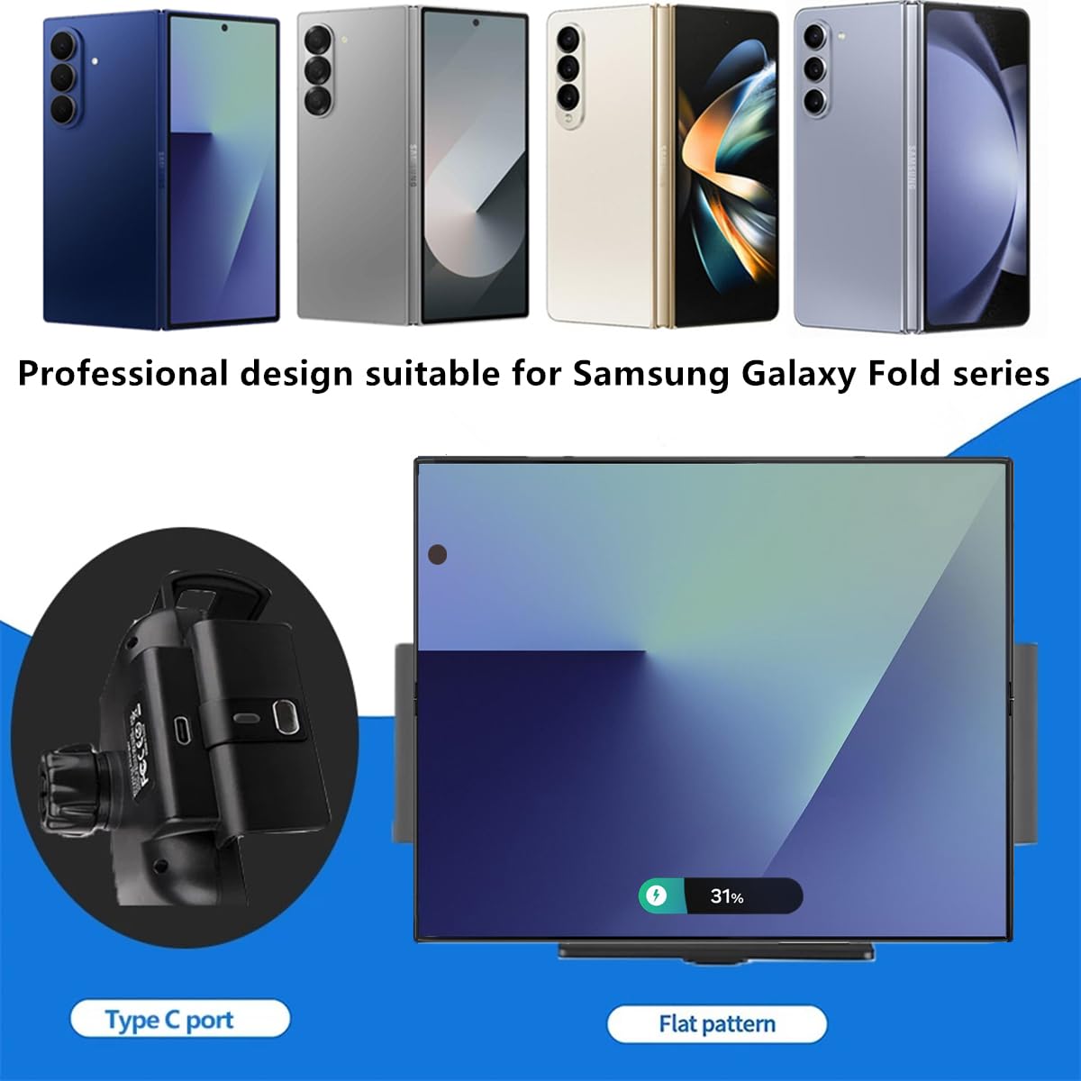 DearHot 15W Qi Wireless Car Charger Mount Holder Compatible for Samsung Galaxy Z Fold7 Fold6 Fold5 Fold4 Fold3 Fold2 Fold 4.3in-6.9in Phone Auto Clamp
