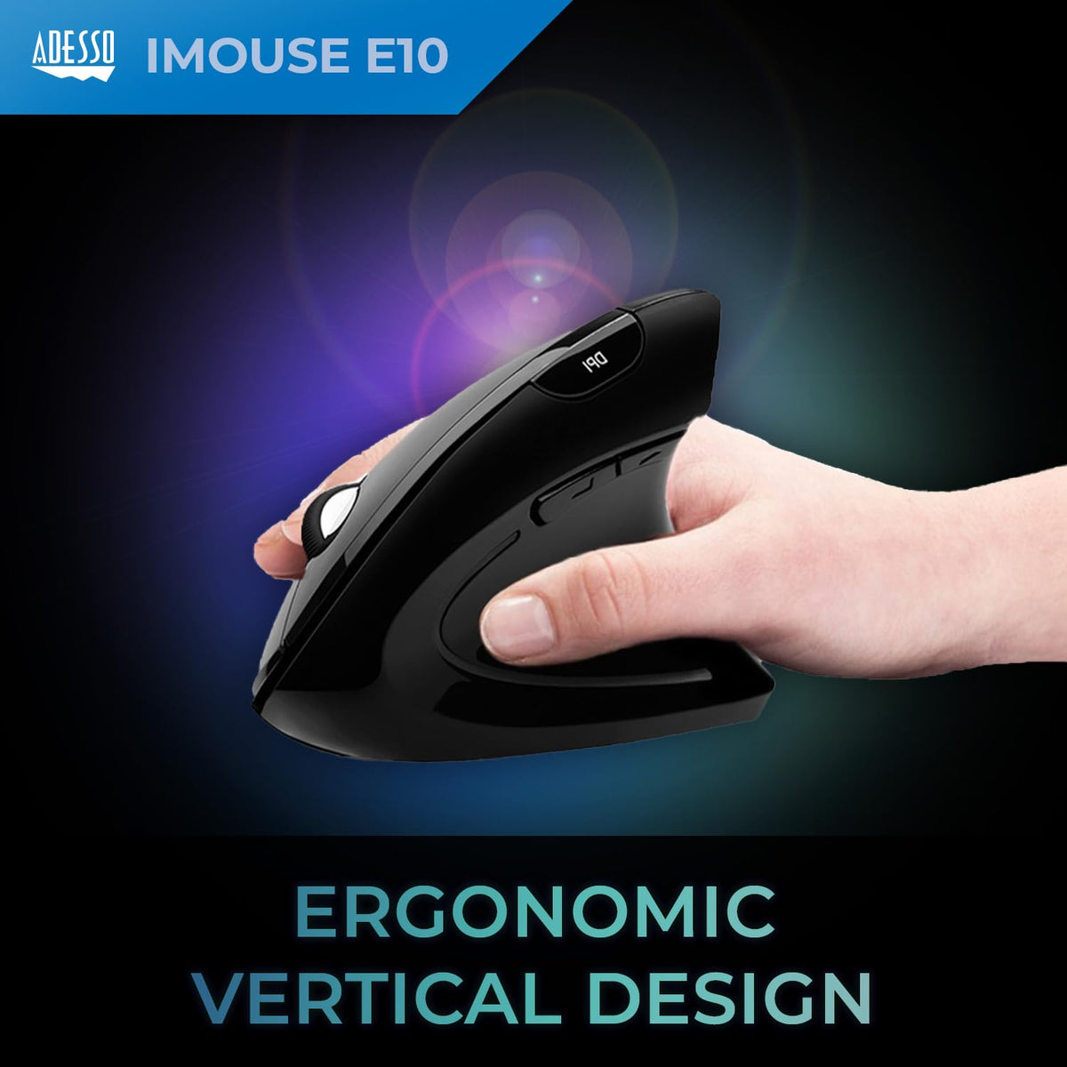 Adesso iMouse E10 Vertical Ergonomic Optical 6-Button Mouse, Black