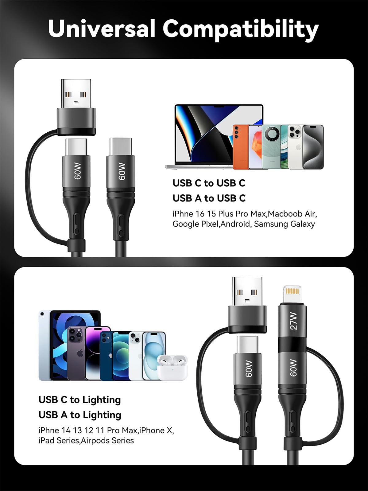 60W Coiled USB C Cable,iPhone Charger Cable for Car 2Pack 4FT [MFi Certified] Coiled Lightning Cable Fast Charging USB C to Lightning Cord