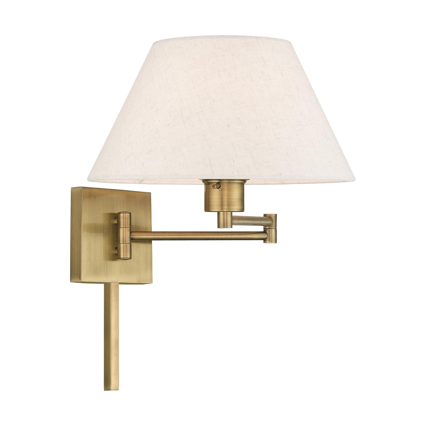 Livex Lighting 40038-01 25" One Light Swing Arm Wall Mount, Antique Brass Finish with Oatmeal Fabric Shade