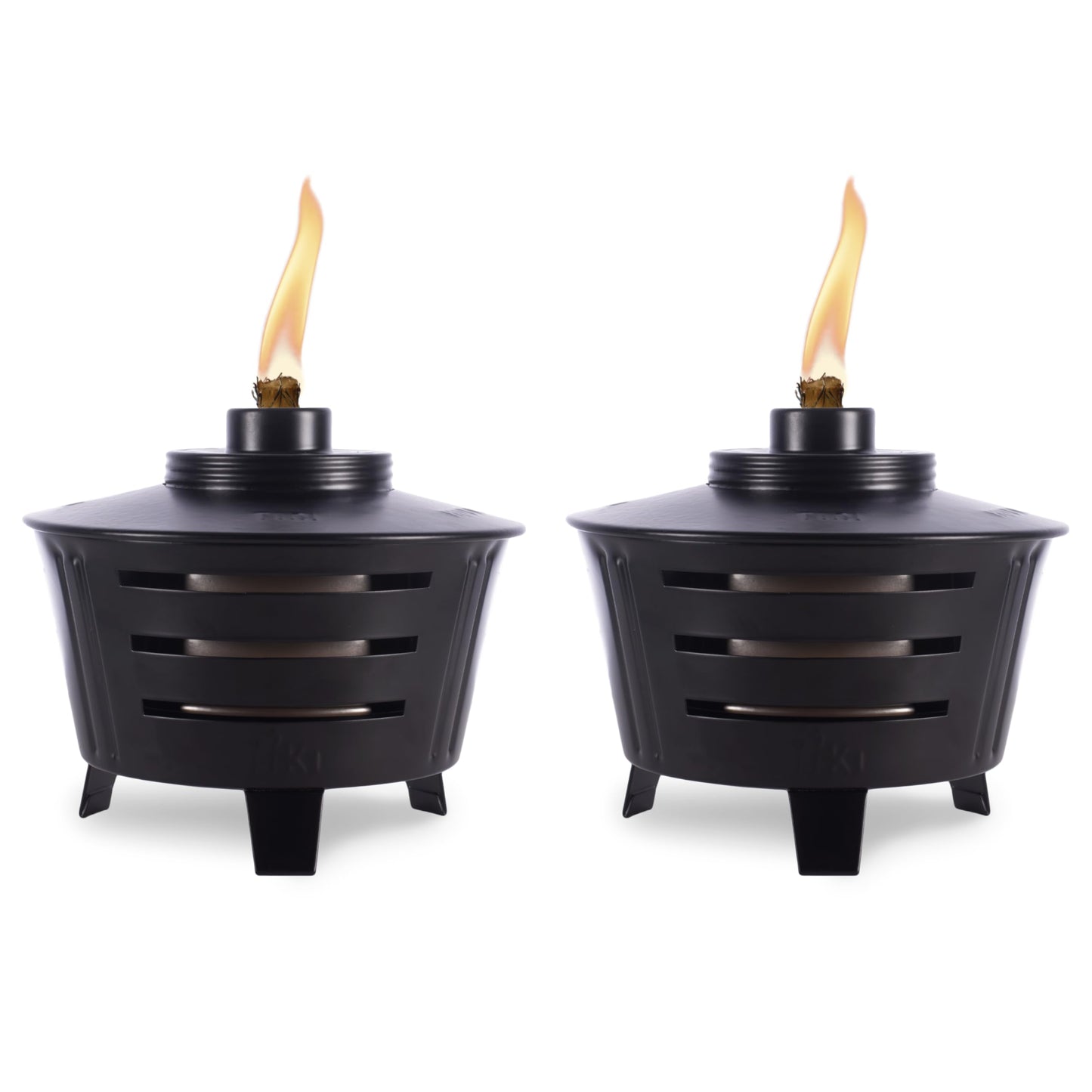 TIKI Mini Fire Pit Tabletop Torch 2-Pack, Outdoor Decorative TIKI Torch for Patio, Backyard, and Garden, Black Metal Tabletop Flame Torch, Includes