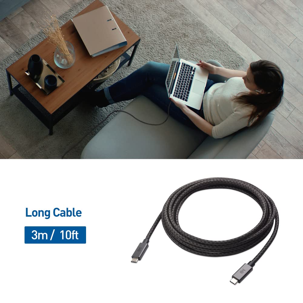 Cable Matters Braided Long USB C Cable 10 ft with Fast Charging, Up to [100W Charging, 480Mbps Data Transfer], No Video Support, Black, USB C Charger