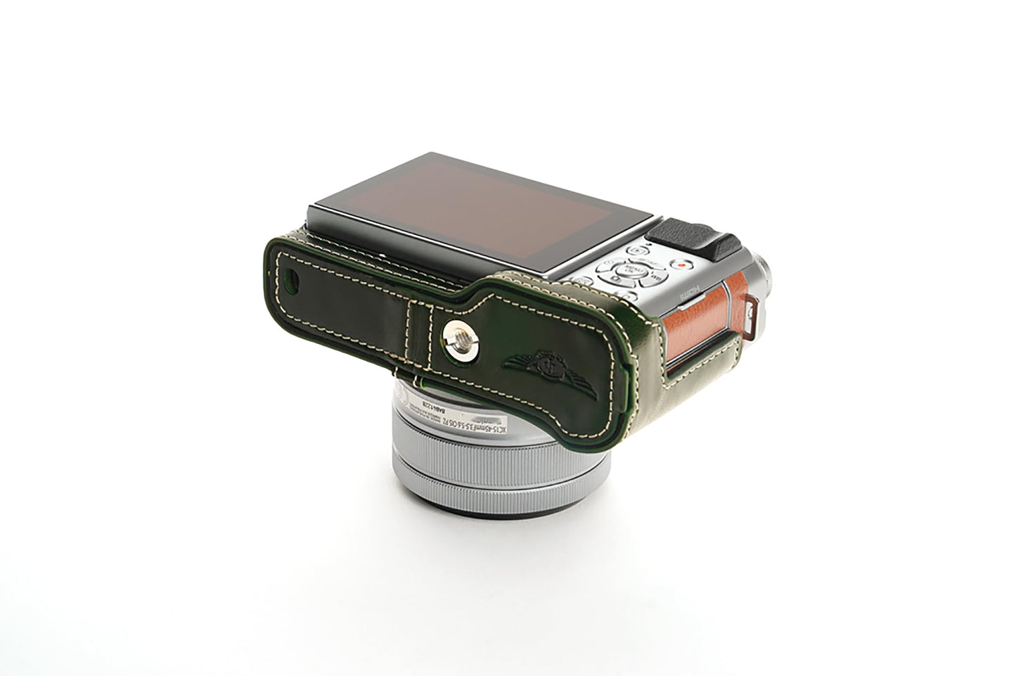 Handmade Handmade Genuine Real Leather Half Camera Case Bag Cover for FUJIFILM X-A5 XA5 Bottom Open Green Color