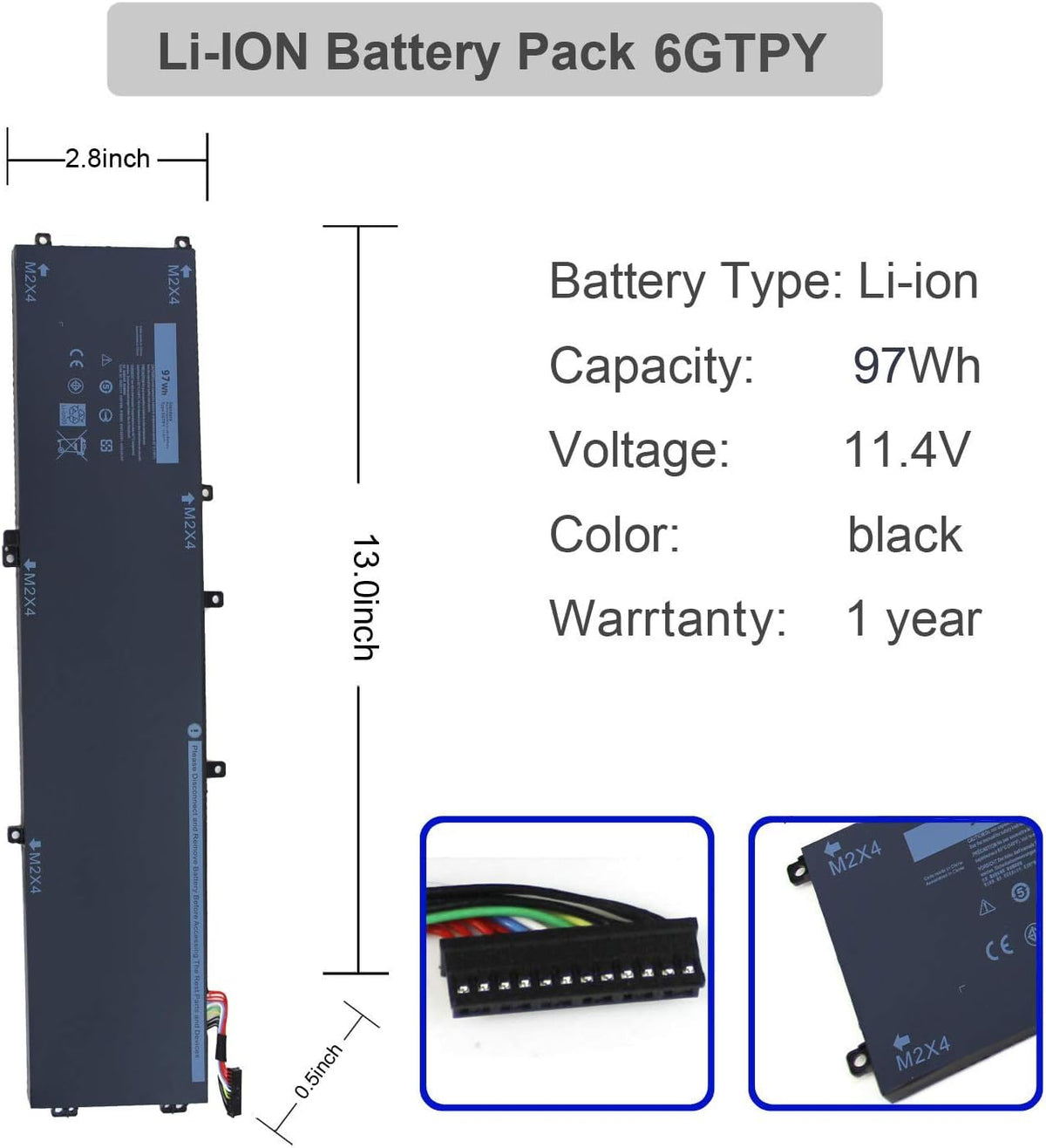 97Wh 6GTPY 6-Cell Li-ion Laptop Battery Compatible with Dell XPS 15 9550