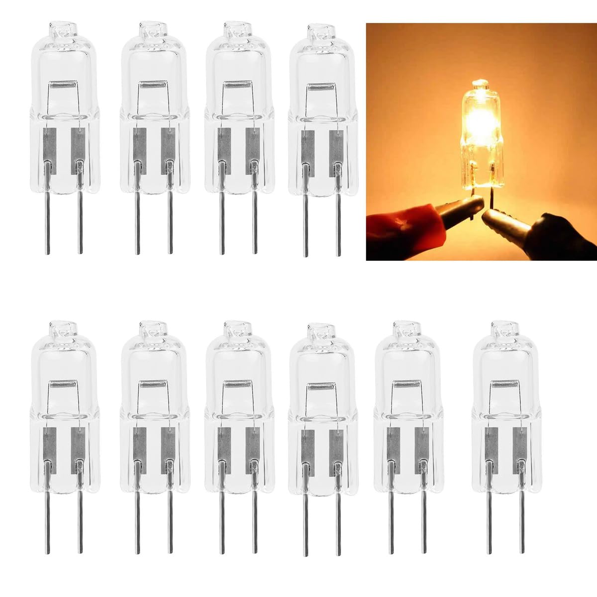 WeiHong G4 Halogen Bulb,12V 10W/20W 2800K Warm White 2 Pin Halogen Lamp,G4 Clear Bulb Lamp for Crystal Chandeliers Kitchen,Living Room.10 Pieces (20