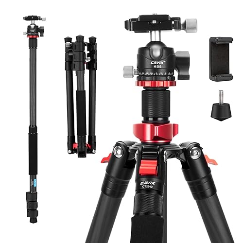 CAVIX Professional 62" Carbon Fiber Camera Tripod, Tripod & Monopod 2 in 1, Lightweight Travel Tripod with 360° Ball Head, Arca Quick Release, 22lb