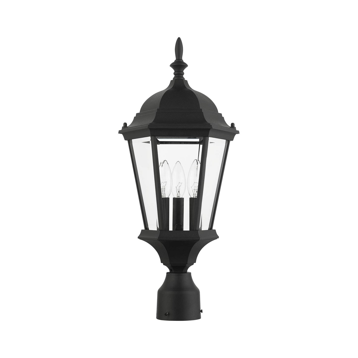 Livex Lighting 7563-14 Hamilton 3 Light Black Cast Aluminum Outdoor Post Head Lantern with Clear Beveled Glass