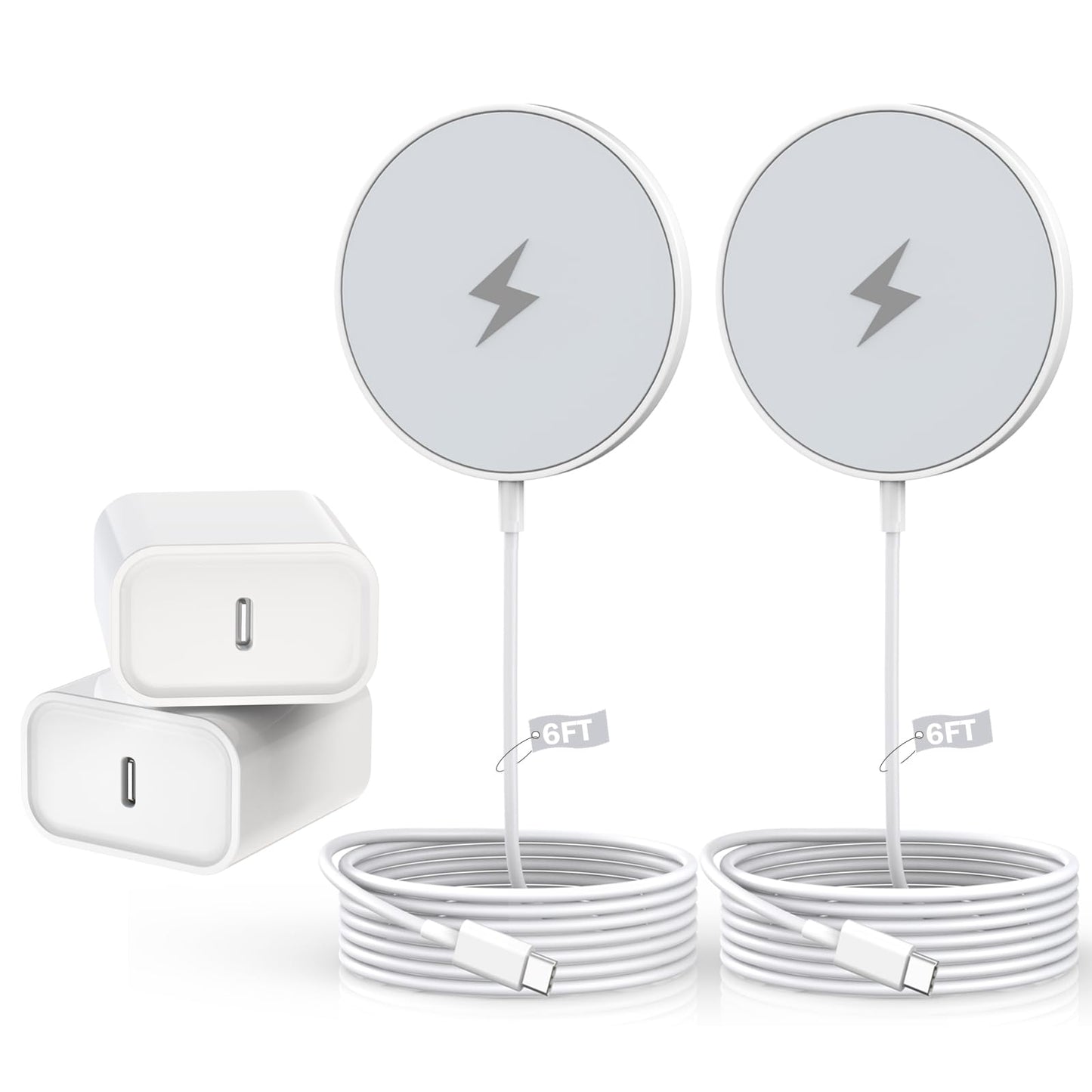 Magnetic Charger for iPhone 17,Mag-Safe Fast Wireless Charging 2Pack 15W 6Foot Magnetic Apple Charger Pad with 2Pack USB C PD Fast Charging Block