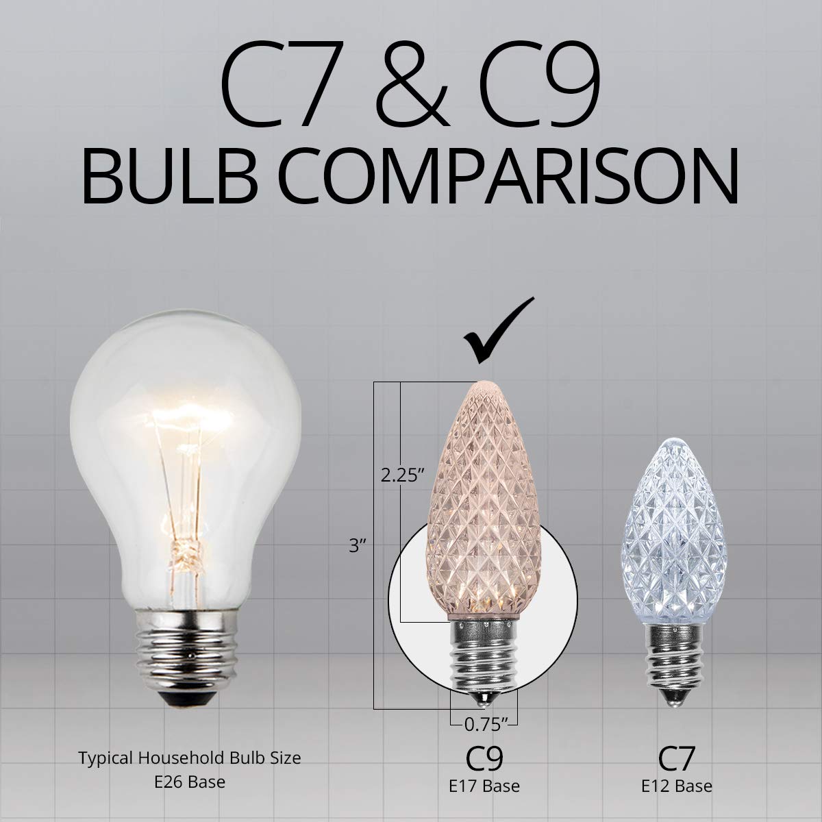 Wintergreen Lighting 25 Pack OptiCore LED C9 Warm White Christmas Light Bulbs - White Bulbs C9 LED Christmas Lights Heavy Duty Shatterproof E17