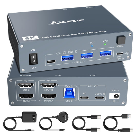 USB C HDMI KVM Switch 2 Monitors 2 Computers 4K@60Hz,Dual Monitor USB Type-C Docking KVM Switches for Laptop & Desktop Share 2 Monitor and 4 USB3.0