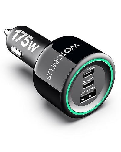 WOTOBEUS 175W 3-Ports USB C Car Charger with Color-Changing LED Indicator, PD3.0 100W 65W PPS45W Fast Charging, Compatible with iPhone 17 16 15 Galaxy