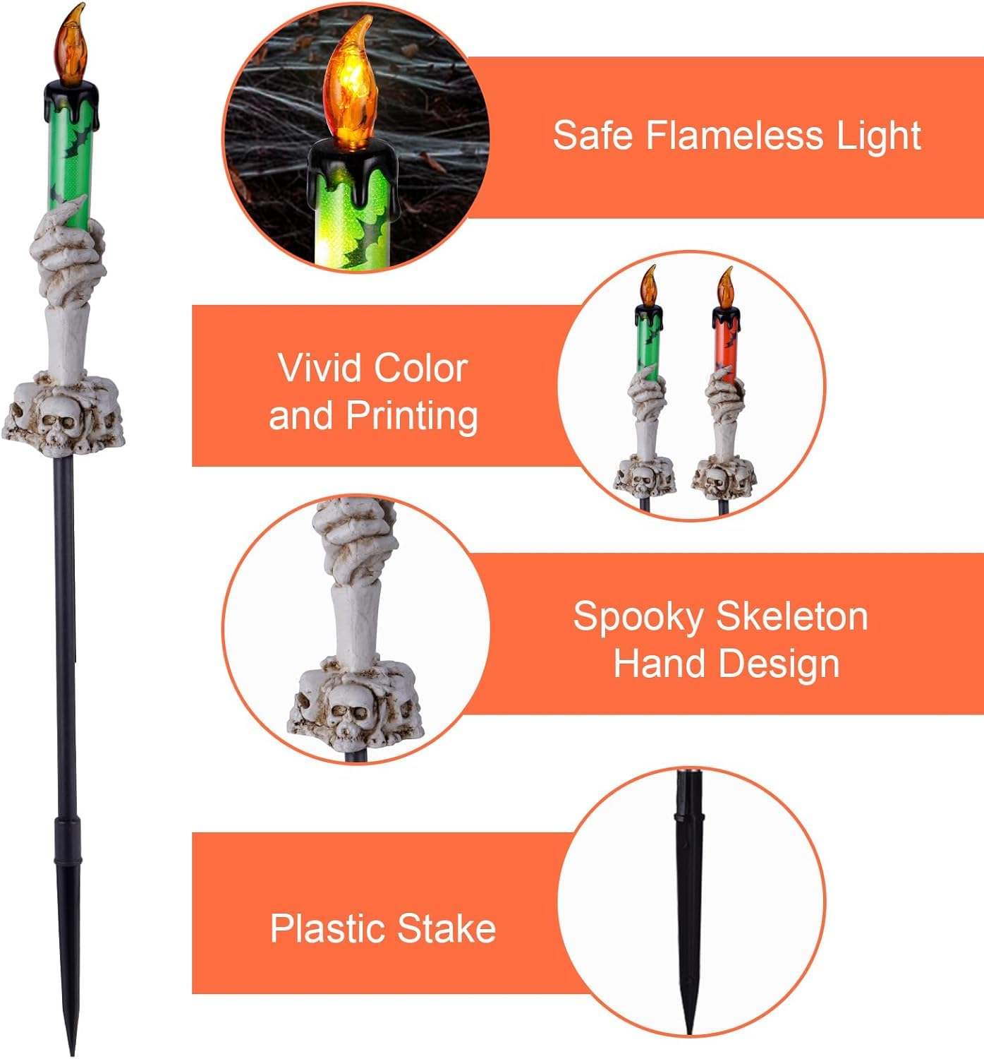 ILLUMINEW Halloween Pathway Lights, 5 Pack Candle Skull Hand Candle Holder, Waterproof Solar Halloween Led Lights, Indoor and Outdoor Party Home