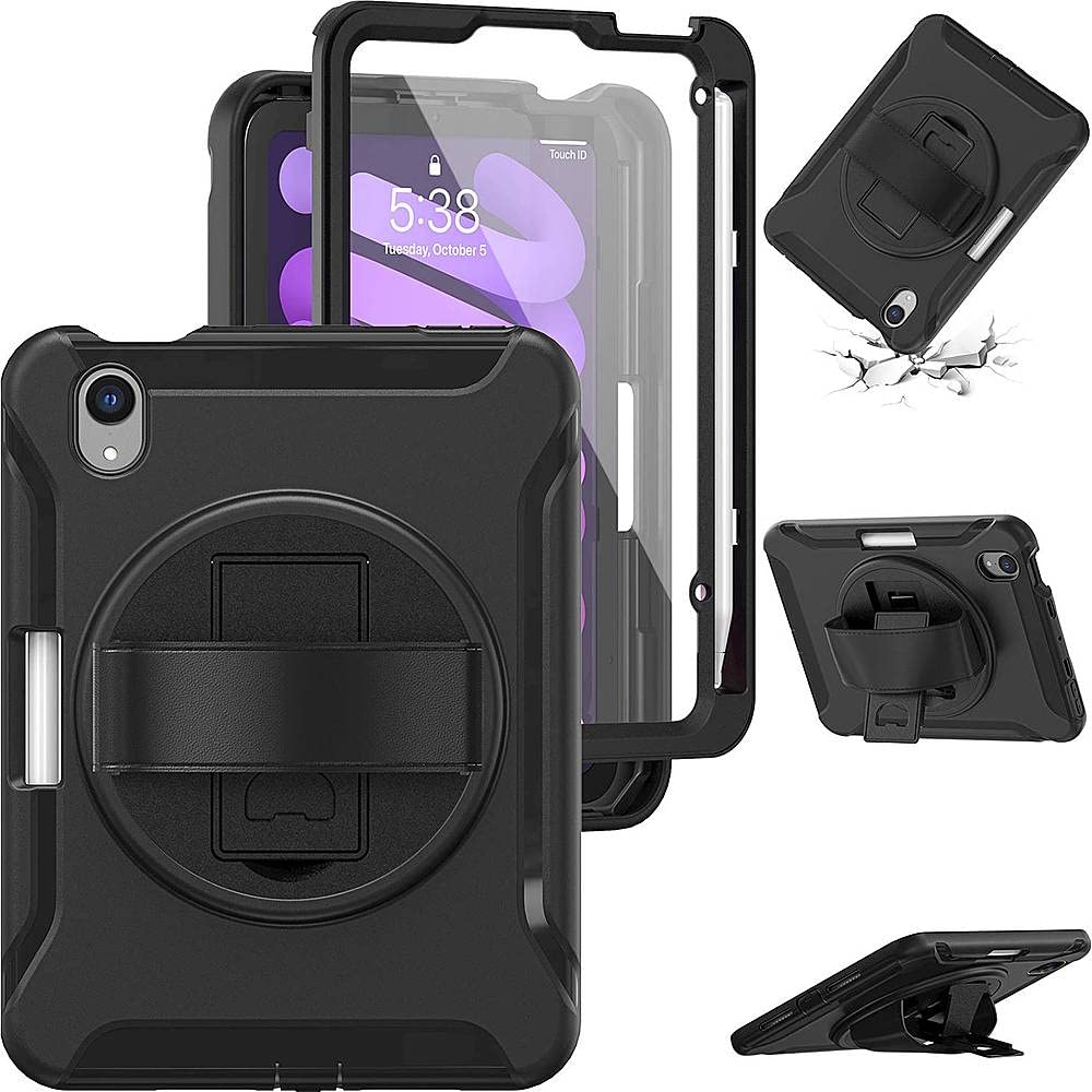 Sahara - Protection Hand Strap Series Case for iPad mini (A17 Pro) and iPad mini (6th Generation 2021), Black, (TB00054)