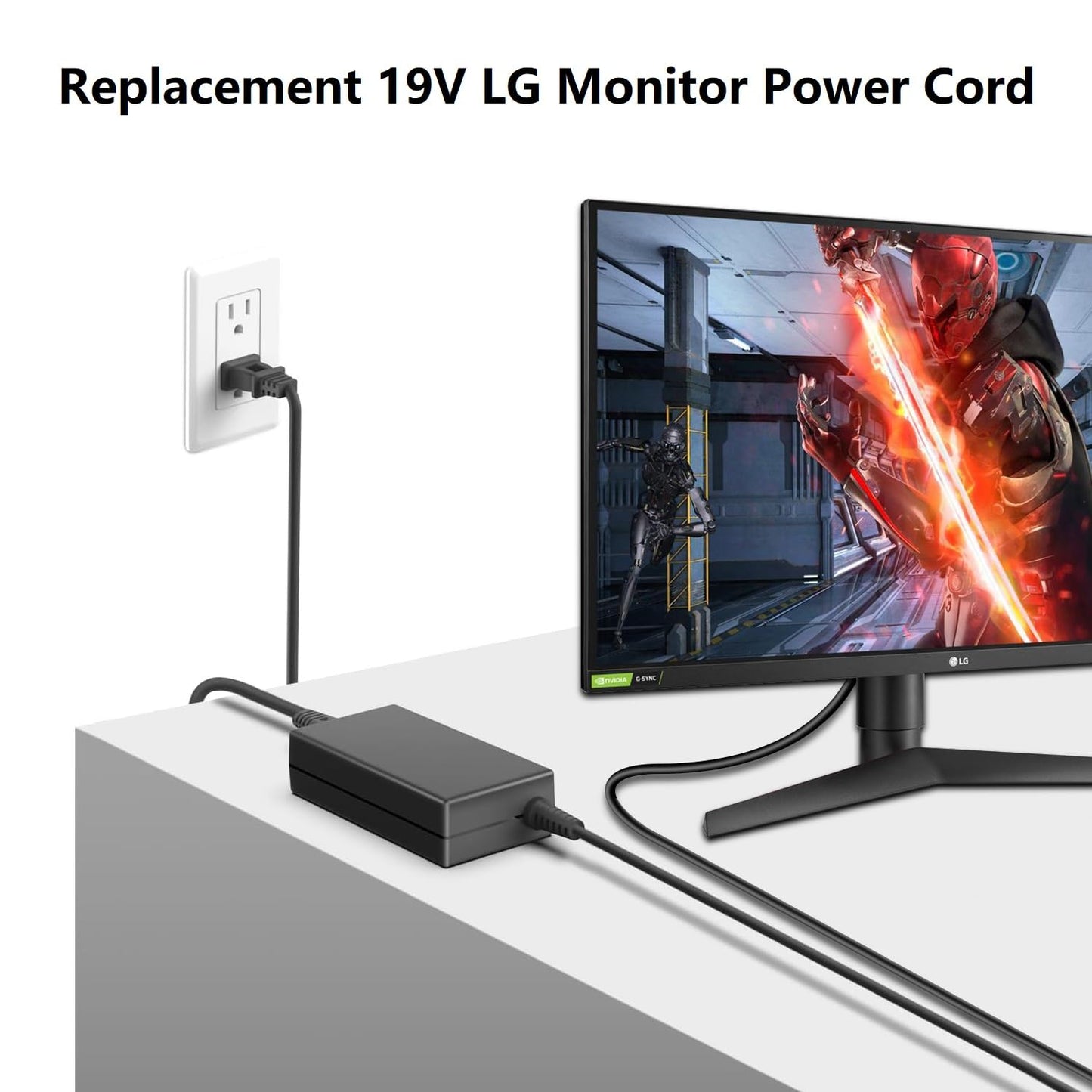 HKY 19V AC DC Adapter Compatible with LG 34" 32" 27" 24" 23" 22" 20" 19" LCD LED HD TV Monitor Widescreen LG 32ML600M-B 24MP400-B 27MP400-B 34WP65C-B…