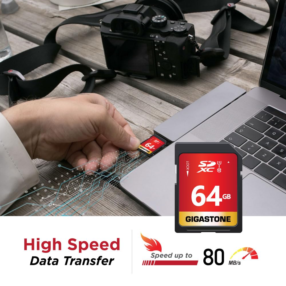 GIGASTONE 64GB SD Card 2-Pack UHS-I U1 Class 10 SDXC Memory Card High Speed Full HD Video Canon Olympus Digital Camera with 2 mini Cases