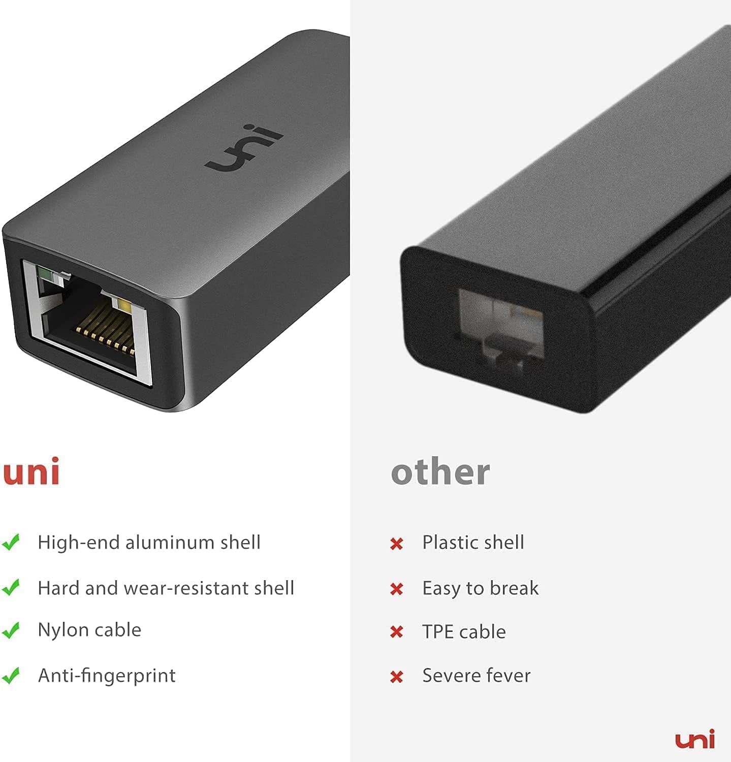 uni USB to Ethernet Adapter, Driver Free USB 3.0 to Gigabit Ethernet LAN Network Adapter, 100/1000 Mbps RJ45 Internet Adapter Compatible with Laptop
