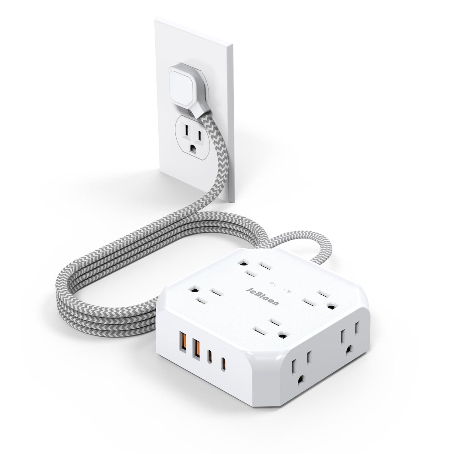 Surge Protector Power Strip, 8 Outlets with 4 USB Ports(2 USB C), 4-Sided 1050J Outlet Extender with 5FT Flat Extension Cord for Travel, Home, School