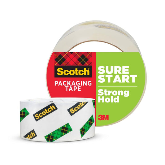 Scotch Sure Start Shipping Packaging Tape, 1.88" x 54.6 yd, Designed for Packing, Shipping and Mailing, Quiet Unwind, No Splitting or Tearing, 3"