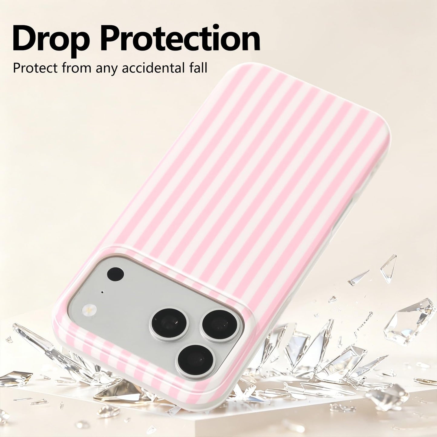 MYY for iPhone 17 Pro Max Case [with 2X Screen Protector],Cute Striped Phone Case Soft TPU Slim Shockproof Phone Cover for Women Girls (Pink)