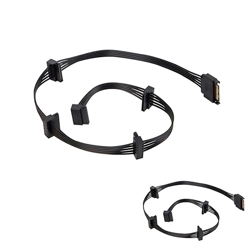 YSIUENG 2-Pack 15Pin SATA to 5 SATA Power Extension Cables Splitter for HDD/SSD - 21 Inches