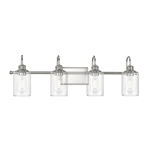 Progress Lighting P300323-009 Transitional Four Light Bath Bracket from Aiken Collection in Pewter, Nickel, Silver Finish,
