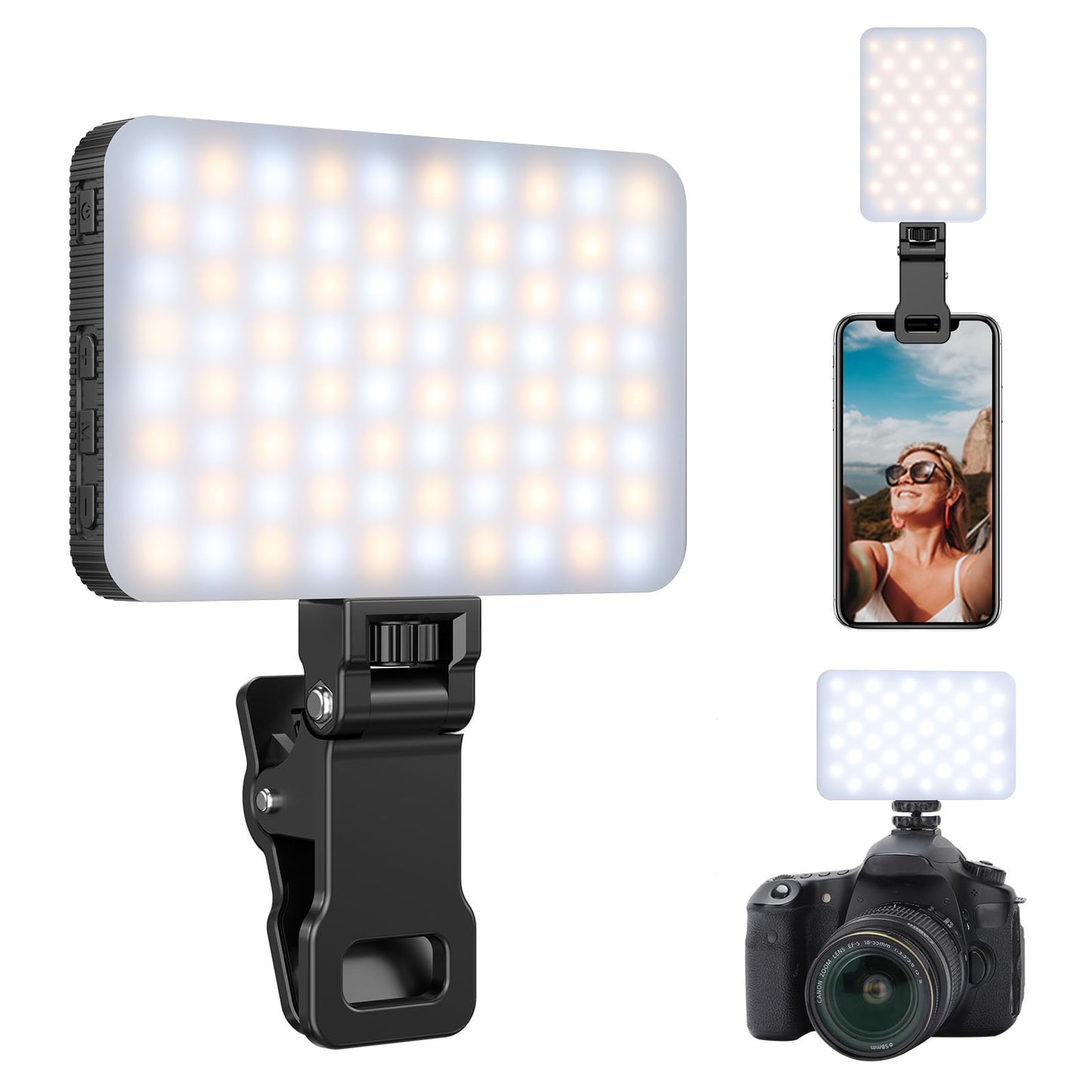 King Ma Portable Selfie Phone Light, 3 Modes LED Clip on Light Rechargeable Video Light for Phone Pictures, TikTok Vlog, Computer Laptop Video