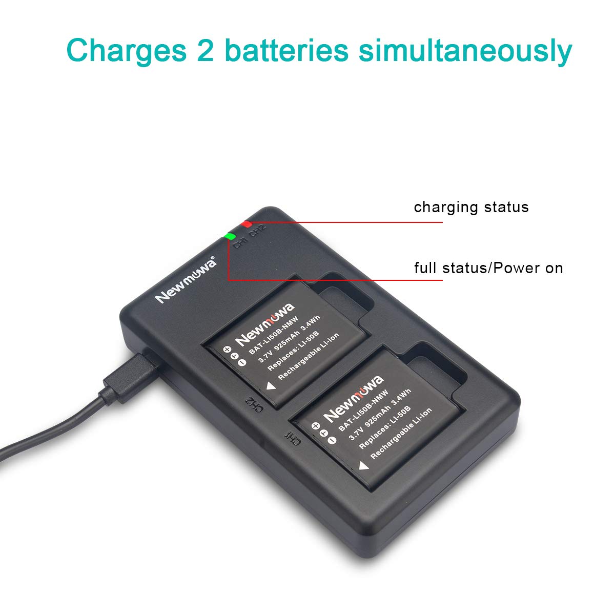 Newmowa Li-50B Battery (2 Pack) and Dual USB Charger Kit for Olympus LI-50B and Olympus SZ-10, SZ-12, SZ-15, SZ-16 iHS, SZ-20, SZ-30MR, SZ-31MR iHS