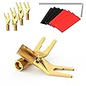 Tertullus 8 Pcs Speaker Spade Connectors Pure Copper Gold Plated Y Plug 45 Degree Screw Locking Adapter Fork Spade Plugs for Speaker Wire DIY(with