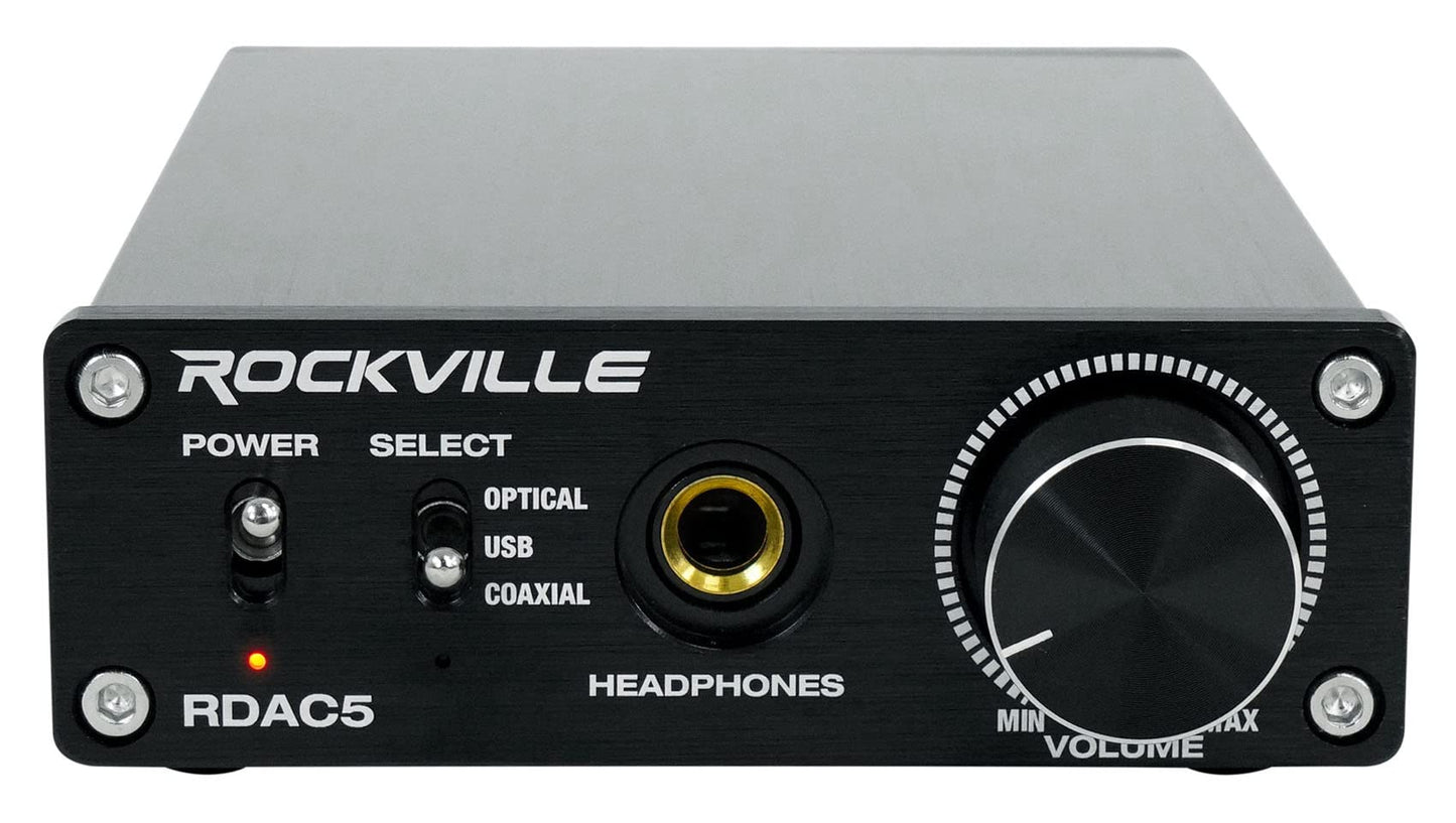Rockville RDAC5B DAC Digital to Analog Converter, USB/Optical/Coax/RCA, 24-Bit Support, Up to 192kHz Input, Headphone Amp, for Home Audio and Gaming