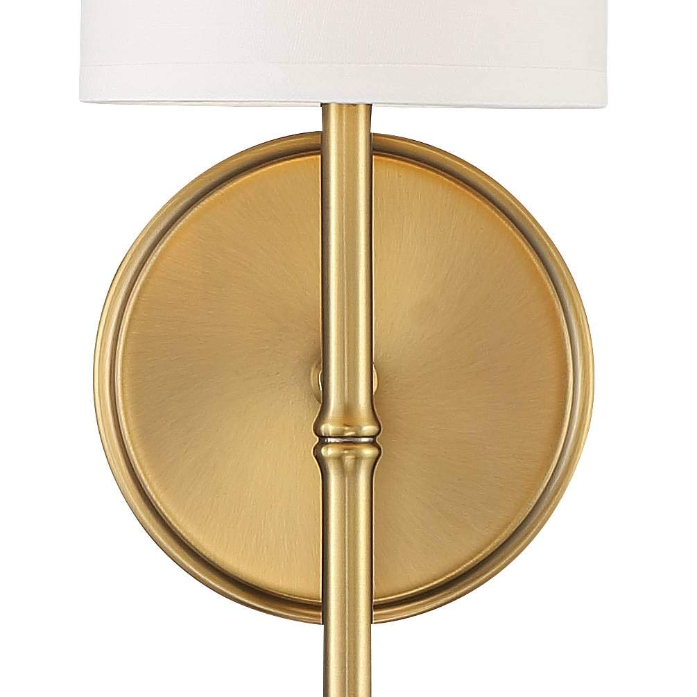 Regency Hill Abigale Modern Luxury Wall Lamp Brass Gold Metal Hardwired 5" Wide Fixture White Fabric Cylinder Shade for Bedroom Bathroom Vanity