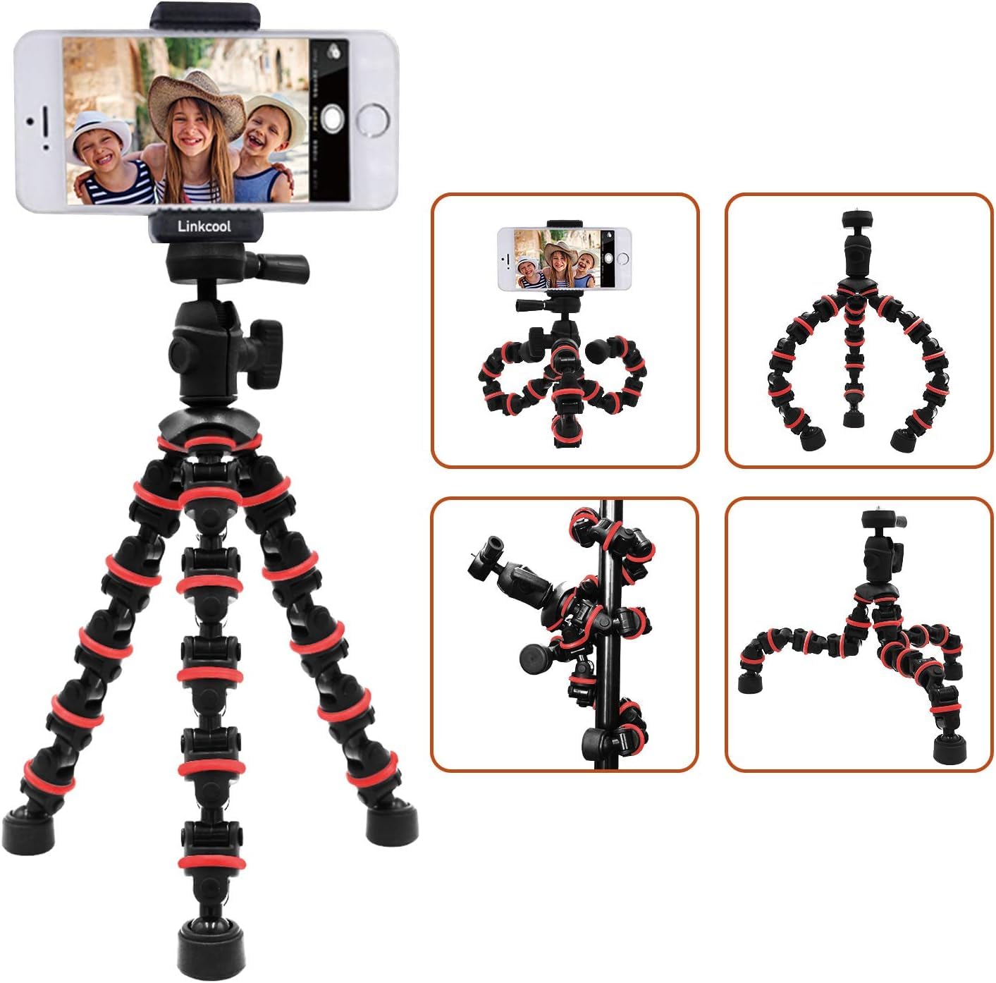 Linkcool Octopus Tripod with Wireless Remote Holder Mount for iPhone, iPad, DSLR, GoPro & Action Cameras, Portable Travel Tabletop Stand