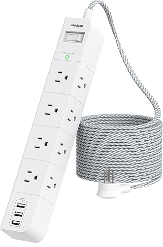 One Beat 10 ft Extension Cord,Power Strip Surge Protector 8 Widely AC Outlets 3 USB,Flat Plug,Desktop Charging Station with Overload Protection,Wall
