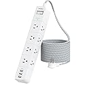 One Beat 10 ft Extension Cord,Power Strip Surge Protector 8 Widely AC Outlets 3 USB,Flat Plug,Desktop Charging Station with Overload Protection,Wall