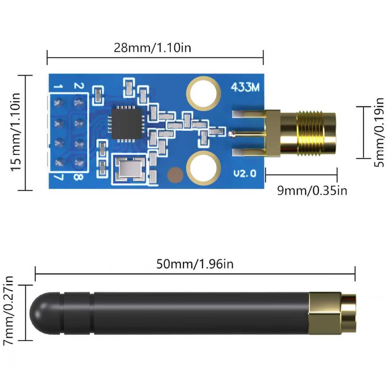 CC1101 Multi Band Low-Power Wireless Module with SMA Antenna, Wireless Ethernet transceiver Module 315/433/868/915MHz
