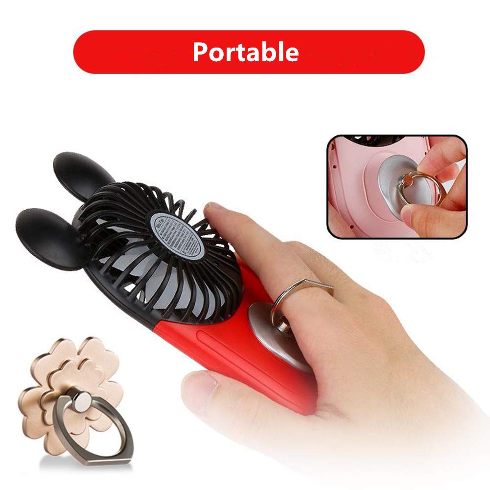 DECVO Cute Personal Mini Fan, Handheld & Portable USB Rechargeable Fan with Beautiful LED Light, 3 Adjustable Speeds, Portable Holder, for Indoor Or