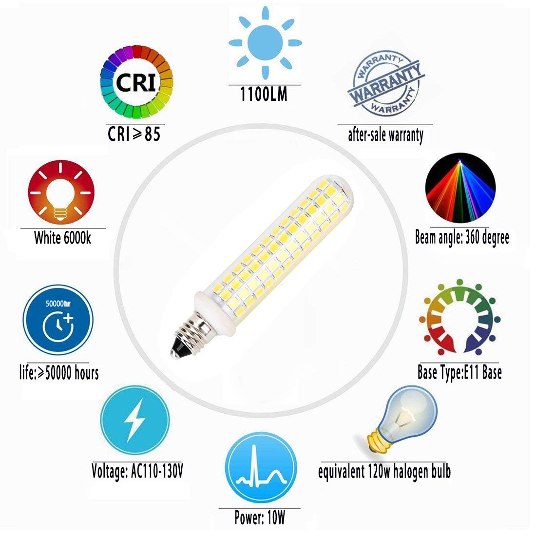 E11 Led Bulbs,100W 120W Halogen Bulb Equivalent,Dimmable,10W,1100LM,JD T4 e11 Mini Candelabra Base,AC110V/130V,E11 Led White 6000k(4 Packs)