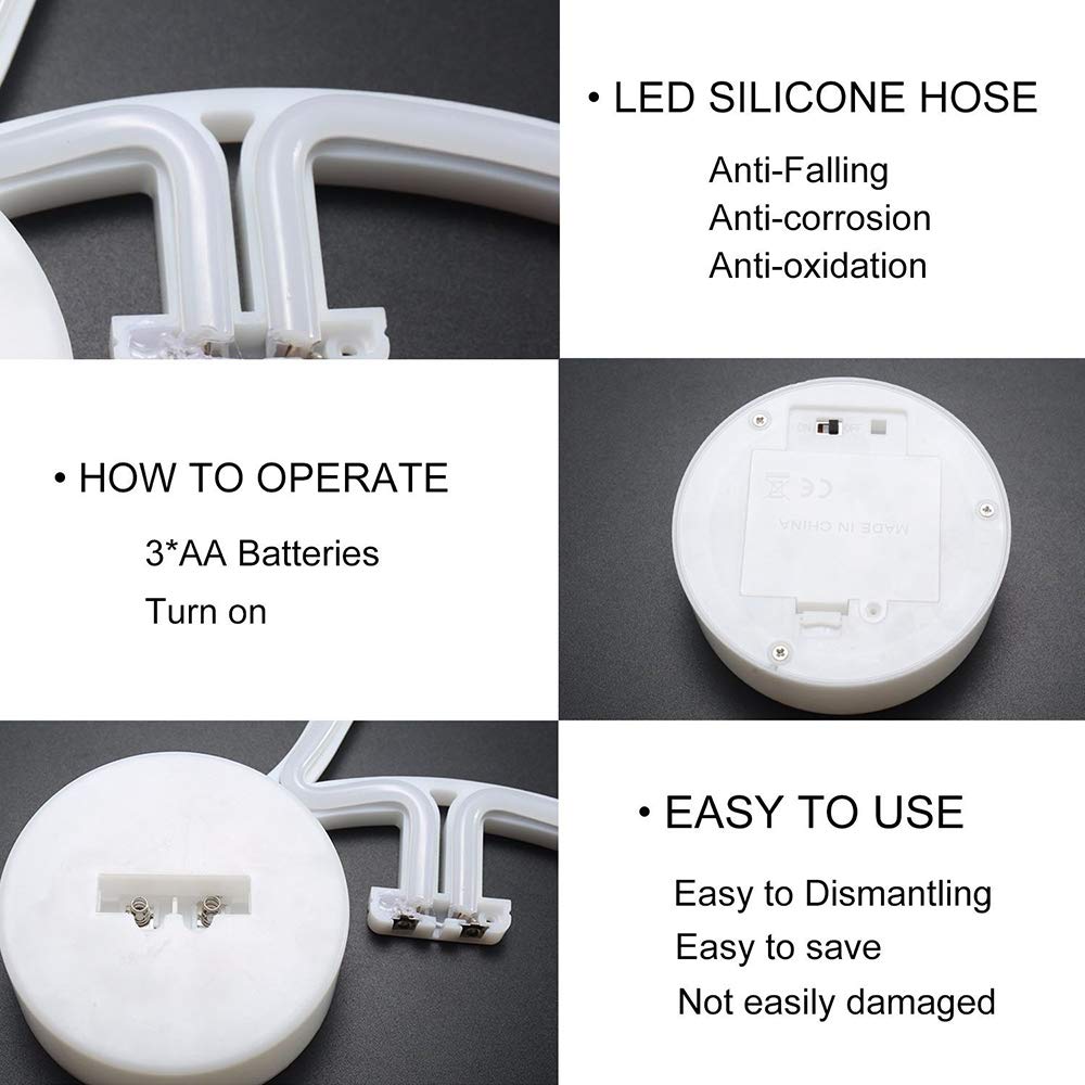 Warm White Lightning Neon Light Signs Lightning LED Lamps Lights Room Decor Battery/USB Operation Night Lights with Base Neon Light up Bar Bedroom