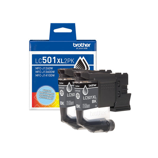 Brother Genuine LC501XL2PK Twin Pack High Yield Black Ink Cartridges (for use with Work Smart 1260, 1360, and 1410 Printers)