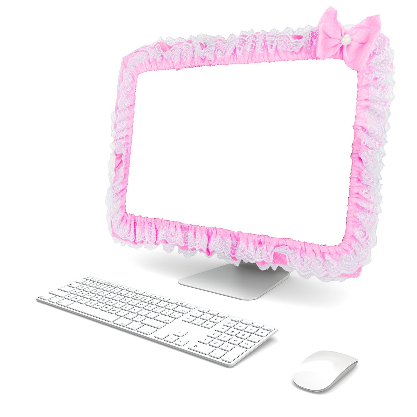 Kingshion 23"-27" Lovely Cute Computer Monitor Cover with Lovely Cute Elastic Pen Pocket Bow-knot TV LCD Screen Monitor Decoration Dust Cover